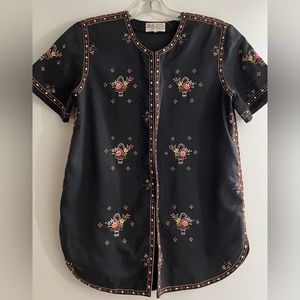 Vintage “ Lily” Shanghai China Hand Embroidered Oriental Blouse Flower Basket